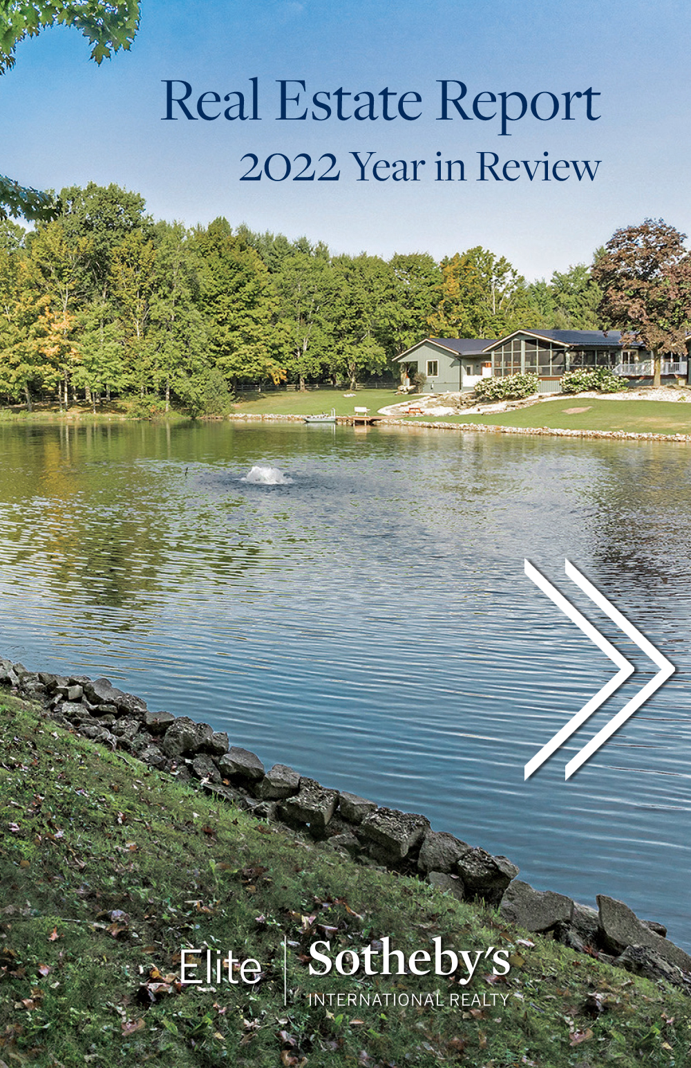 Cover of 2022 Real Estate Review Year in Review with a bubbly pond photo